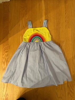 Lola + The Boys Yellow Bodice with Lilac Skirt Rainbow Appliqué Dress